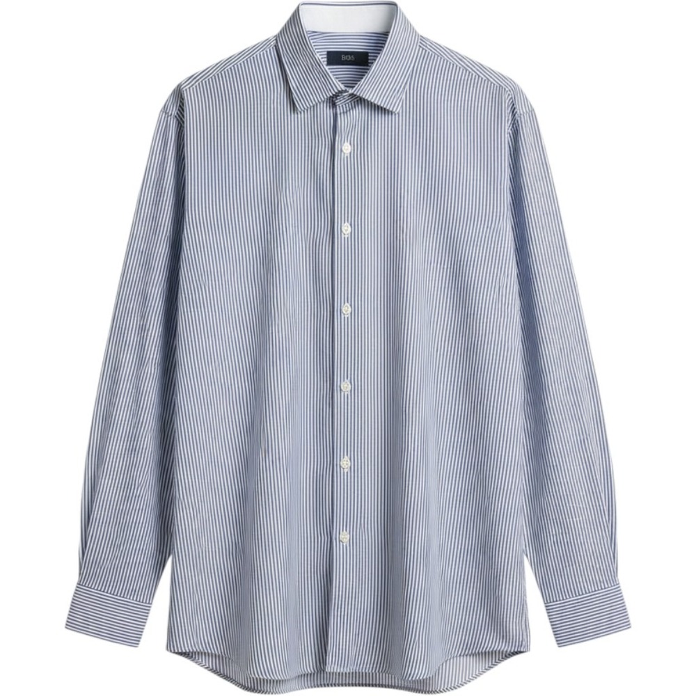 Hugo Boss Mens Slim Fit Micro Stripe Dress Shirt Navy White Size 18 46